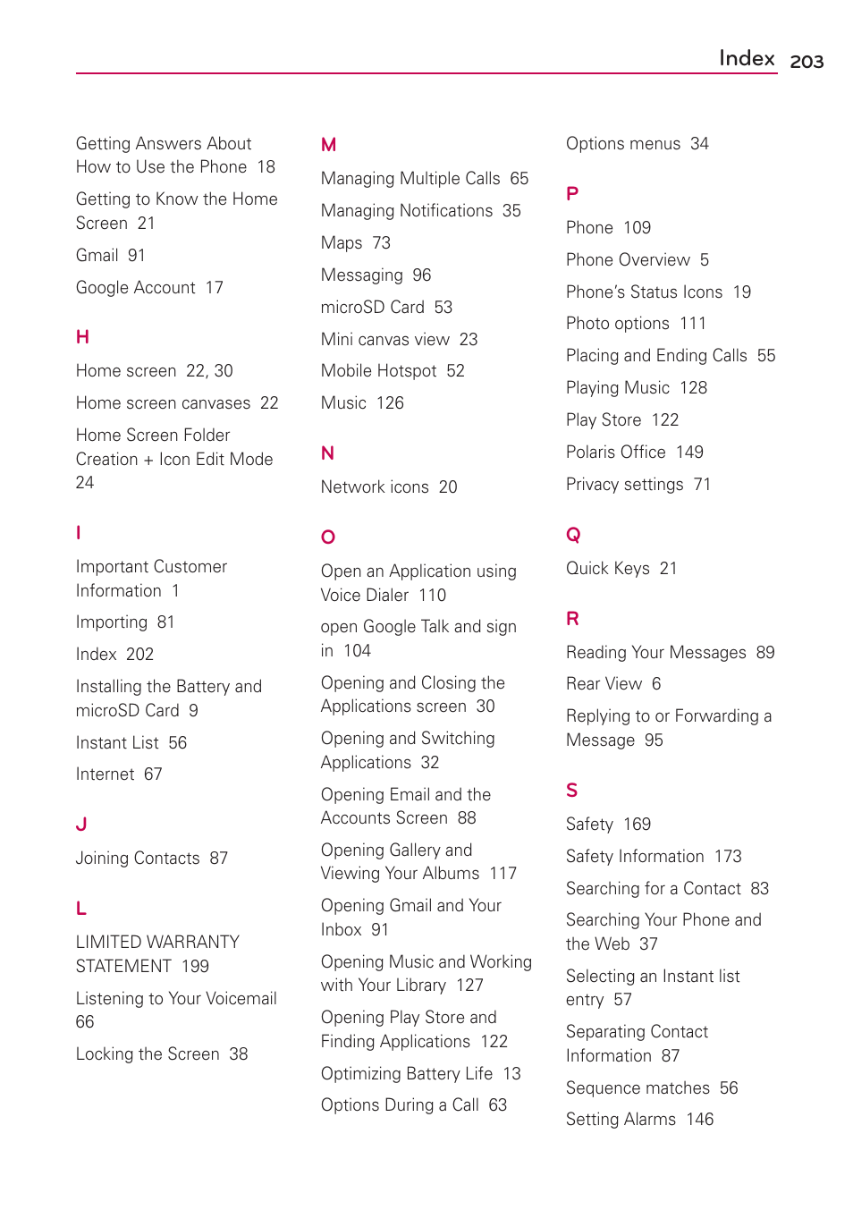 Index | LG LGVS840PP User Manual | Page 205 / 206