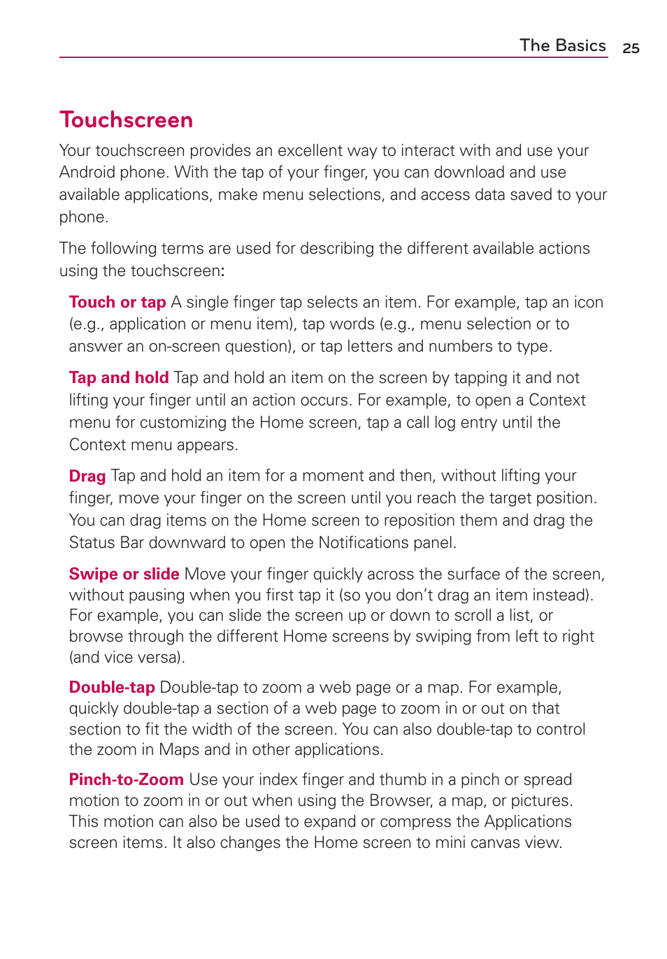 Touchscreen | LG LGVS840PP User Manual | Page 27 / 206