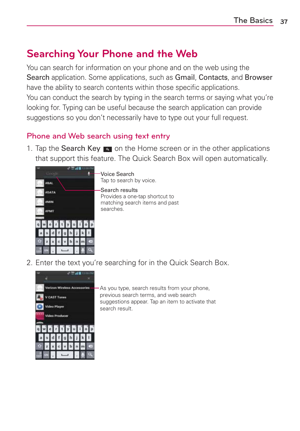 Searching your phone and the web | LG LGVS840PP User Manual | Page 39 / 206