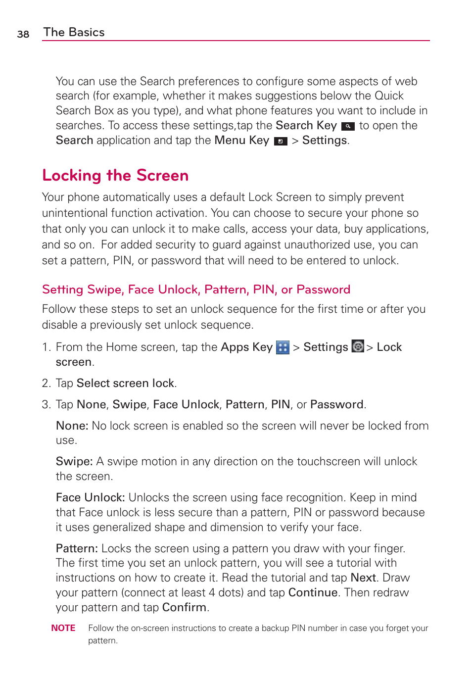 Locking the screen | LG LGVS840PP User Manual | Page 40 / 206