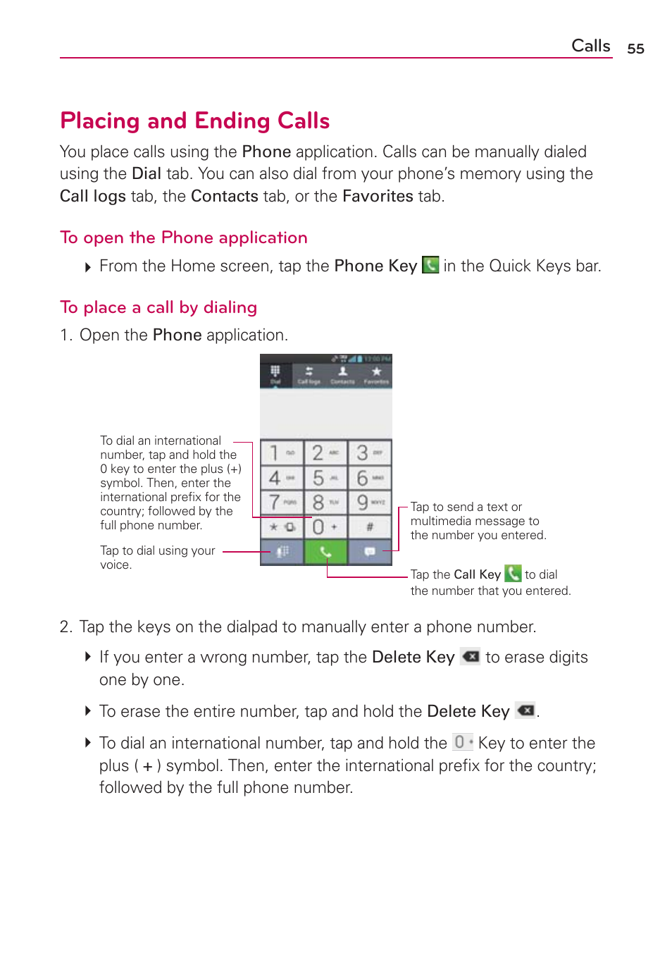 Calls, Placing and ending calls, 1mbdjohboe&oejoh$bmmt | LG LGVS840PP User Manual | Page 57 / 206