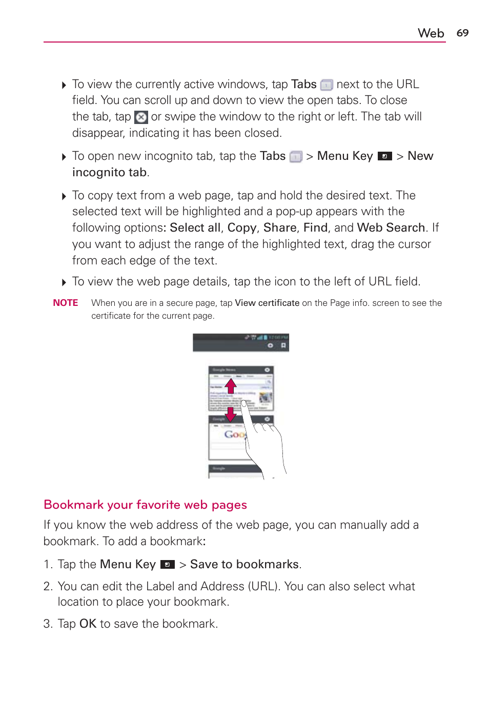 Bookmark your favorite web pages | LG LGVS840PP User Manual | Page 71 / 206