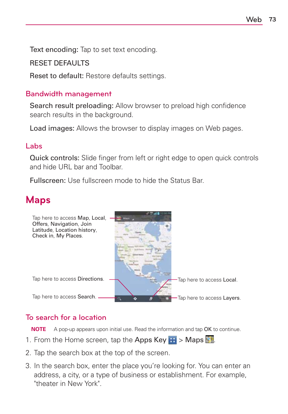 Maps, Bandwidth management, Labs | LG LGVS840PP User Manual | Page 75 / 206