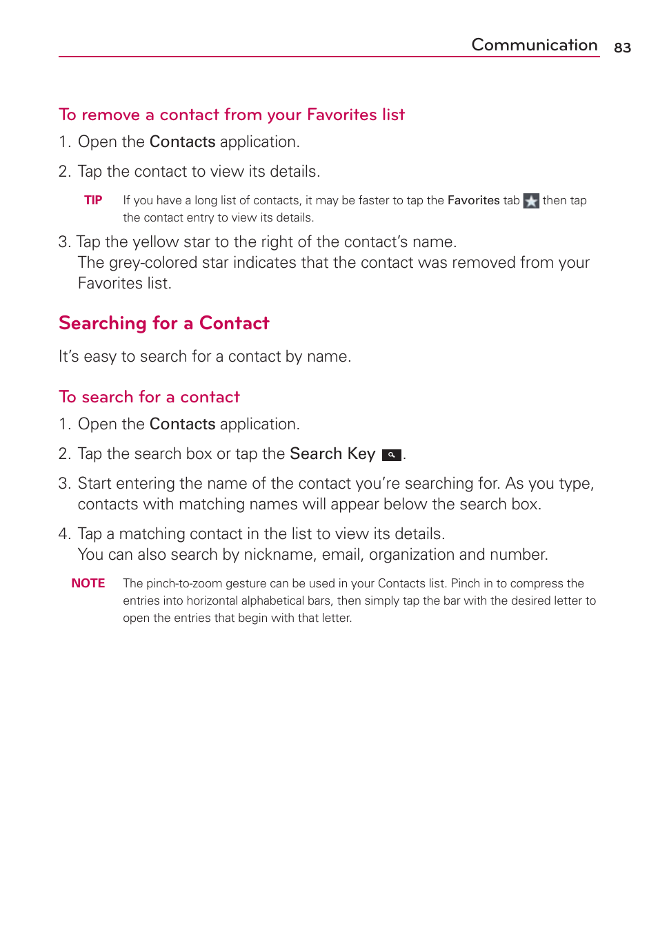 Searching for a contact | LG LGVS840PP User Manual | Page 85 / 206