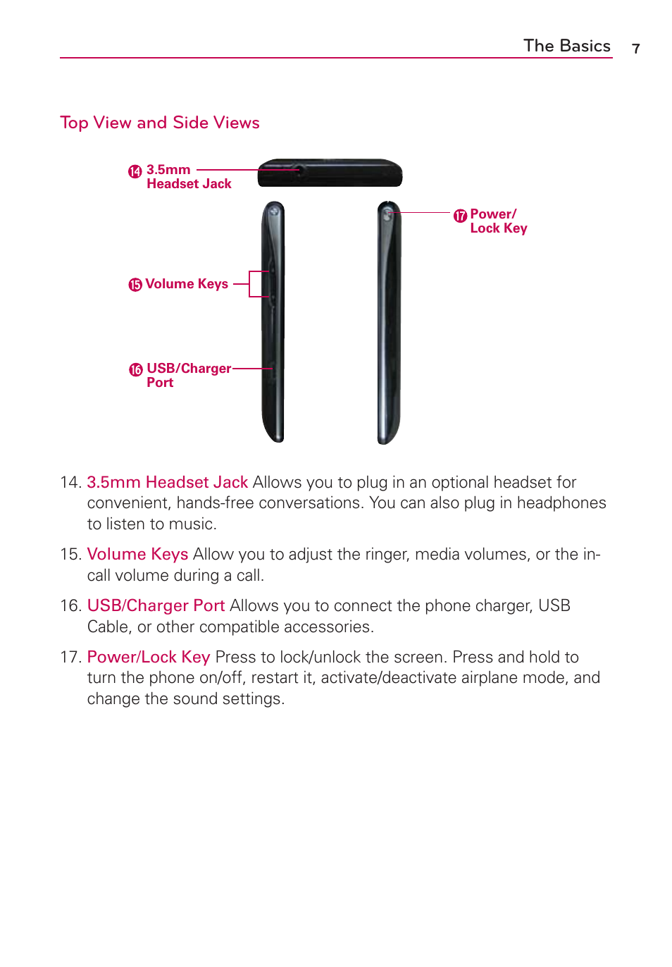 The basics top view and side views | LG LGVS840PP User Manual | Page 9 / 206