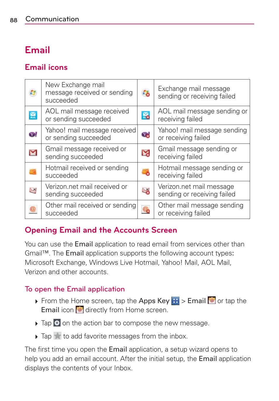 Email, Nbjm, Nbjmjdpot | 0qfojoh&nbjmboeuif"ddpvout4dsffo | LG LGVS840PP User Manual | Page 90 / 206