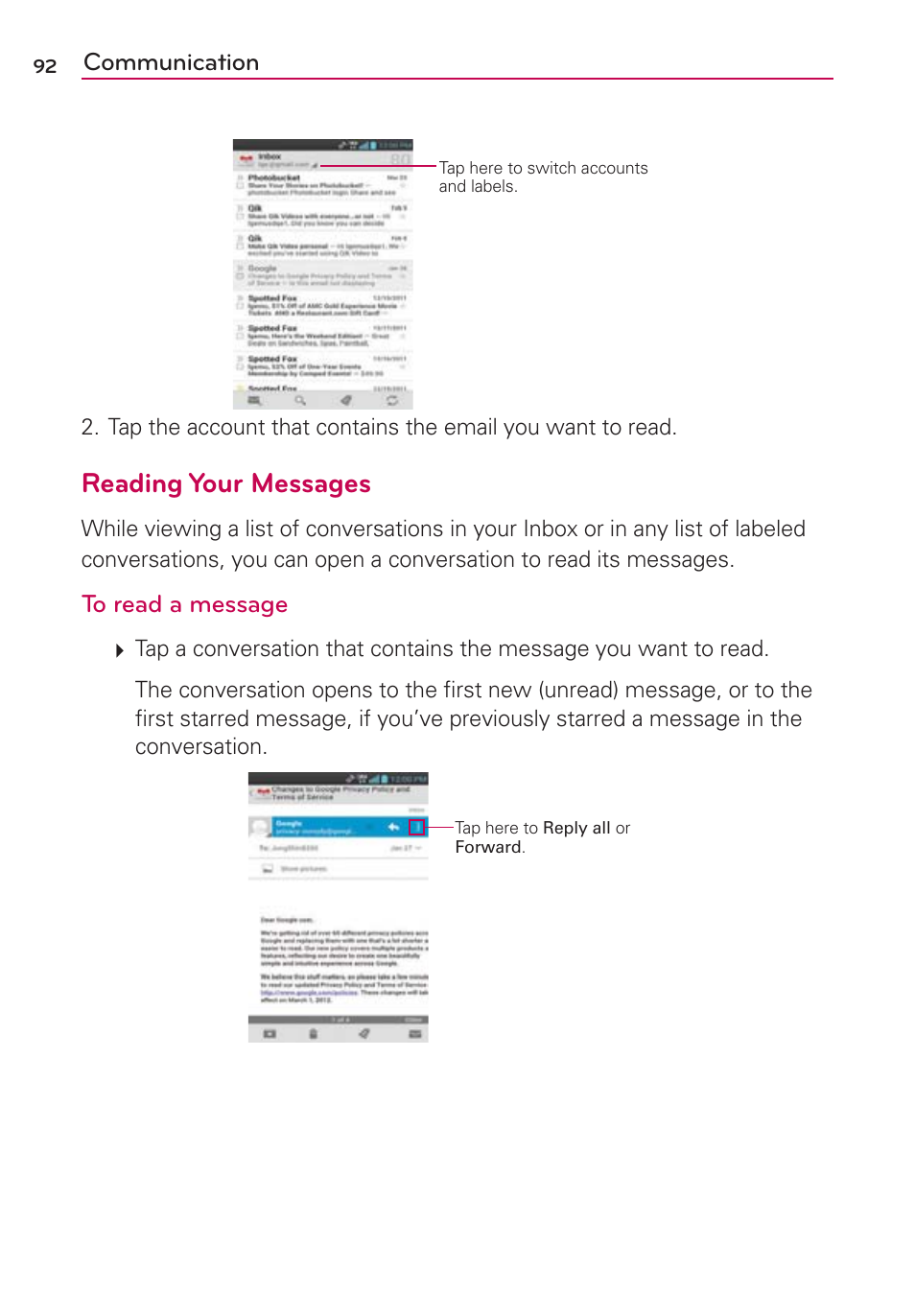 Reading your messages | LG LGVS840PP User Manual | Page 94 / 206