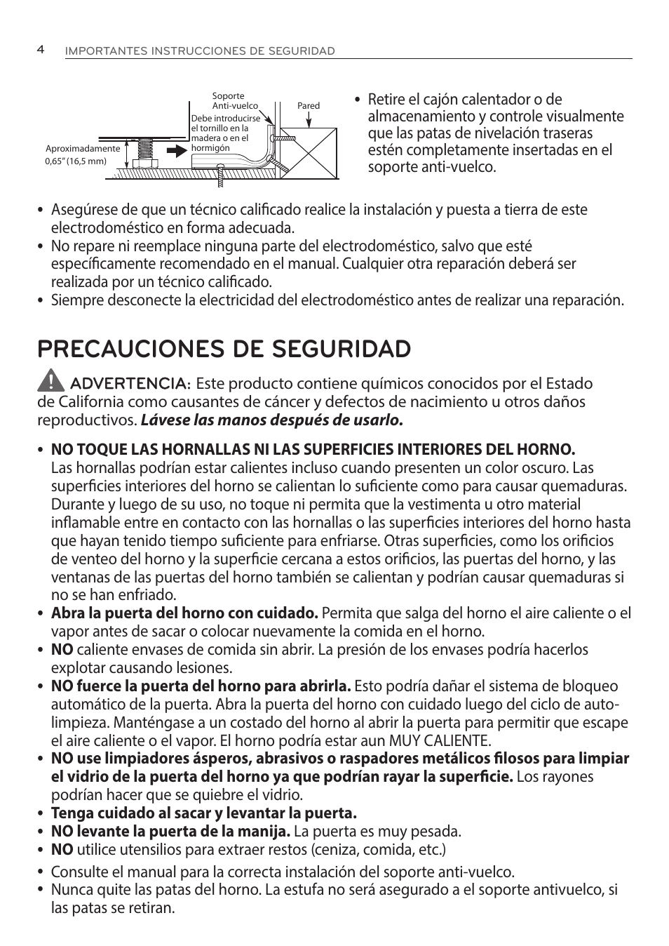 Precauciones de seguridad | LG LRE3085ST User Manual | Page 50 / 100