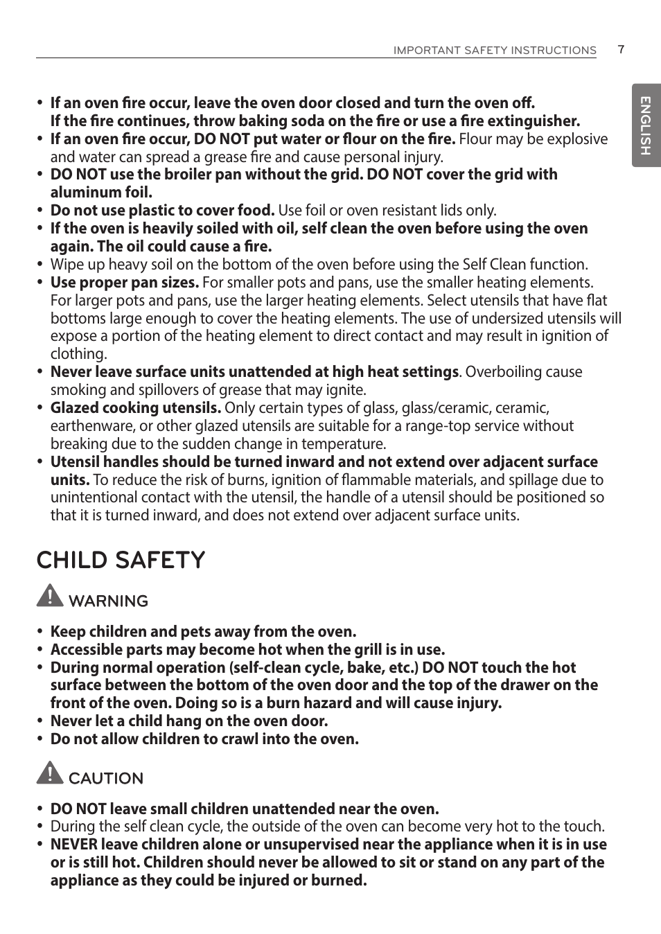 Child safety | LG LRE3085ST User Manual | Page 7 / 100