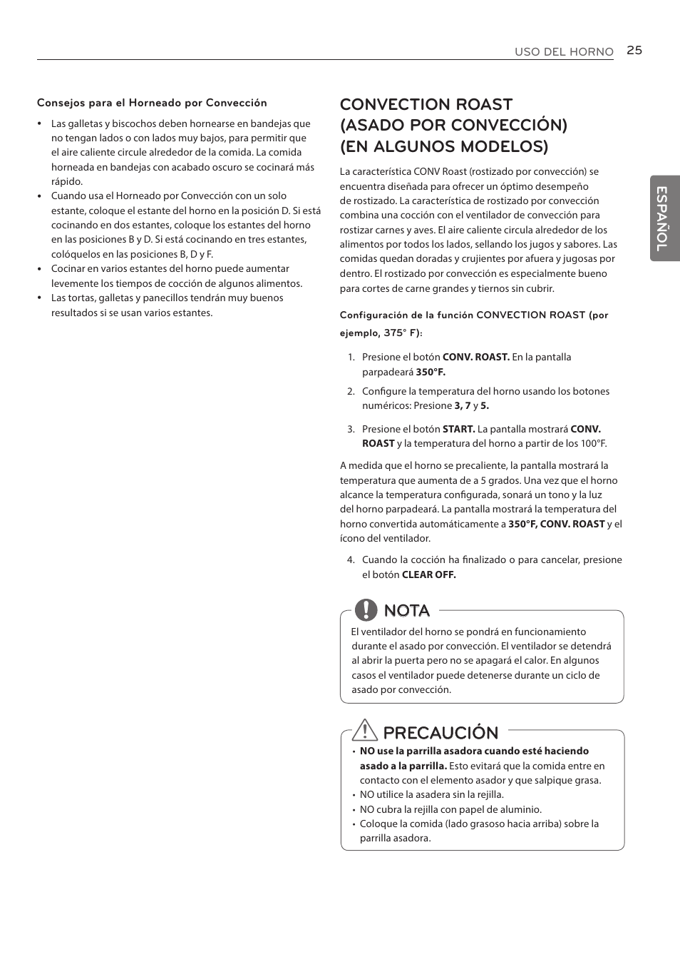Precaución, Nota, Esp añol | LG LRE3085ST User Manual | Page 71 / 100