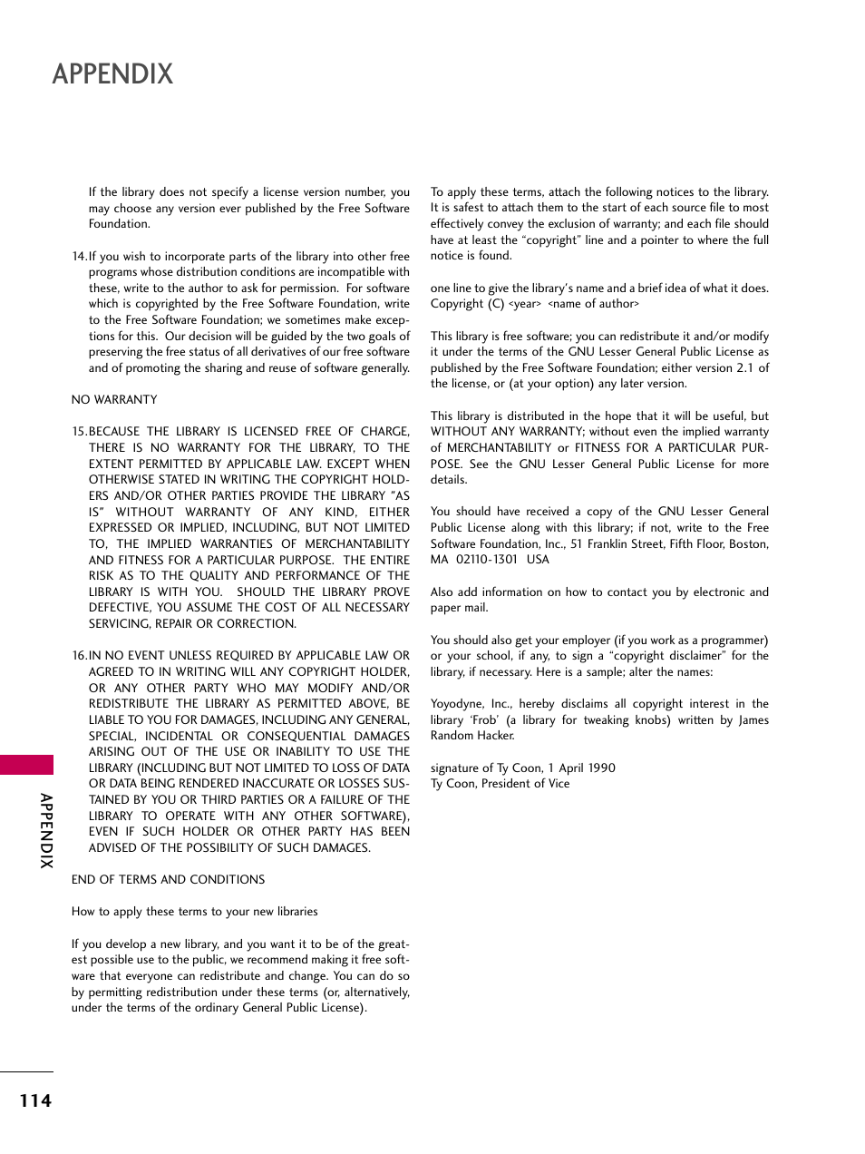 Appendix | LG 32LD655H User Manual | Page 114 / 167