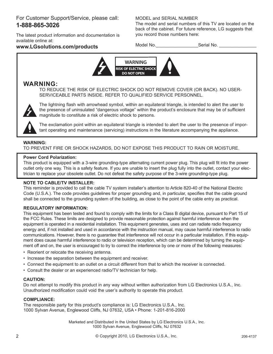 Warning | LG 32LD655H User Manual | Page 121 / 167