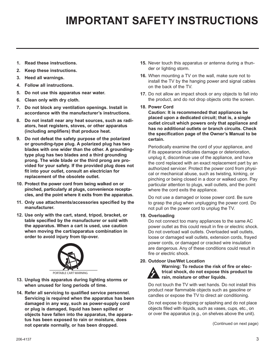 Important safety instructions | LG 32LD655H User Manual | Page 122 / 167