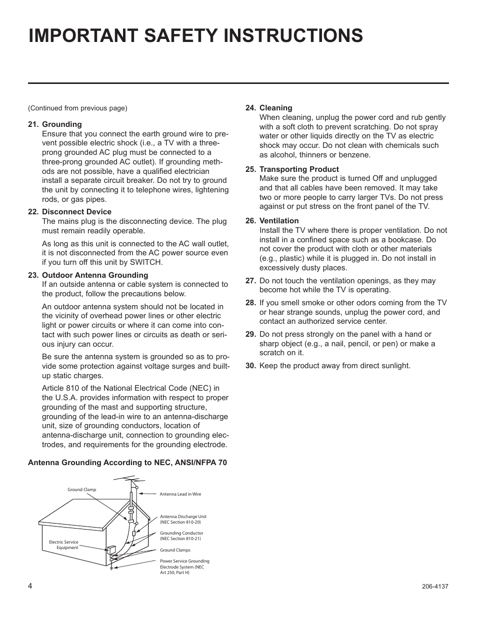 Important safety instructions | LG 32LD655H User Manual | Page 123 / 167