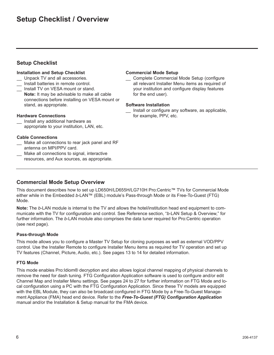 Setup checklist / overview | LG 32LD655H User Manual | Page 125 / 167