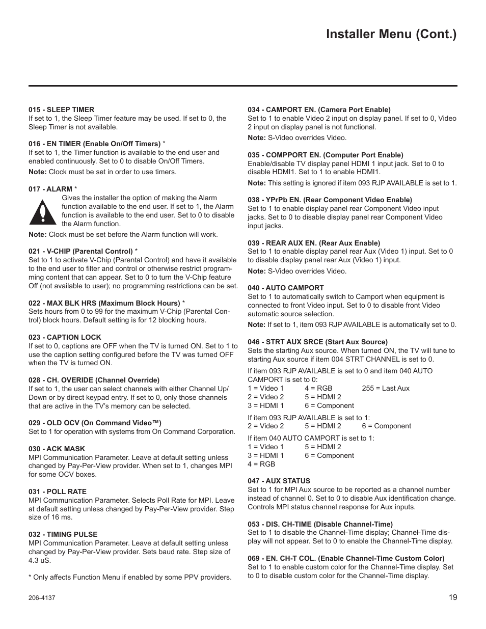 Installer menu (cont.) | LG 32LD655H User Manual | Page 138 / 167