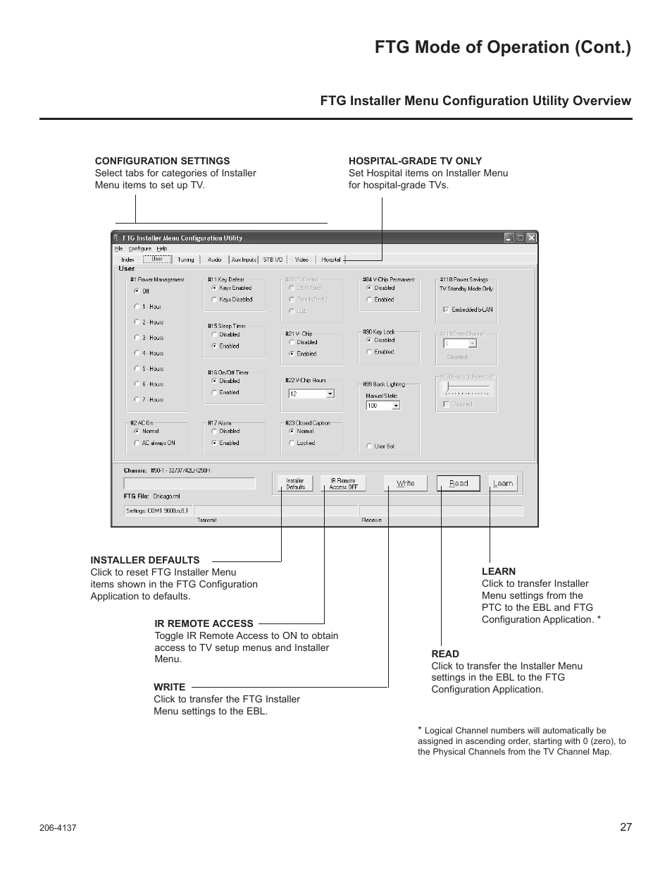 Ftg installer menu confi guration utility overview, Ftg mode of operation (cont.), Ftg installer menu configuration utility overview | LG 32LD655H User Manual | Page 146 / 167