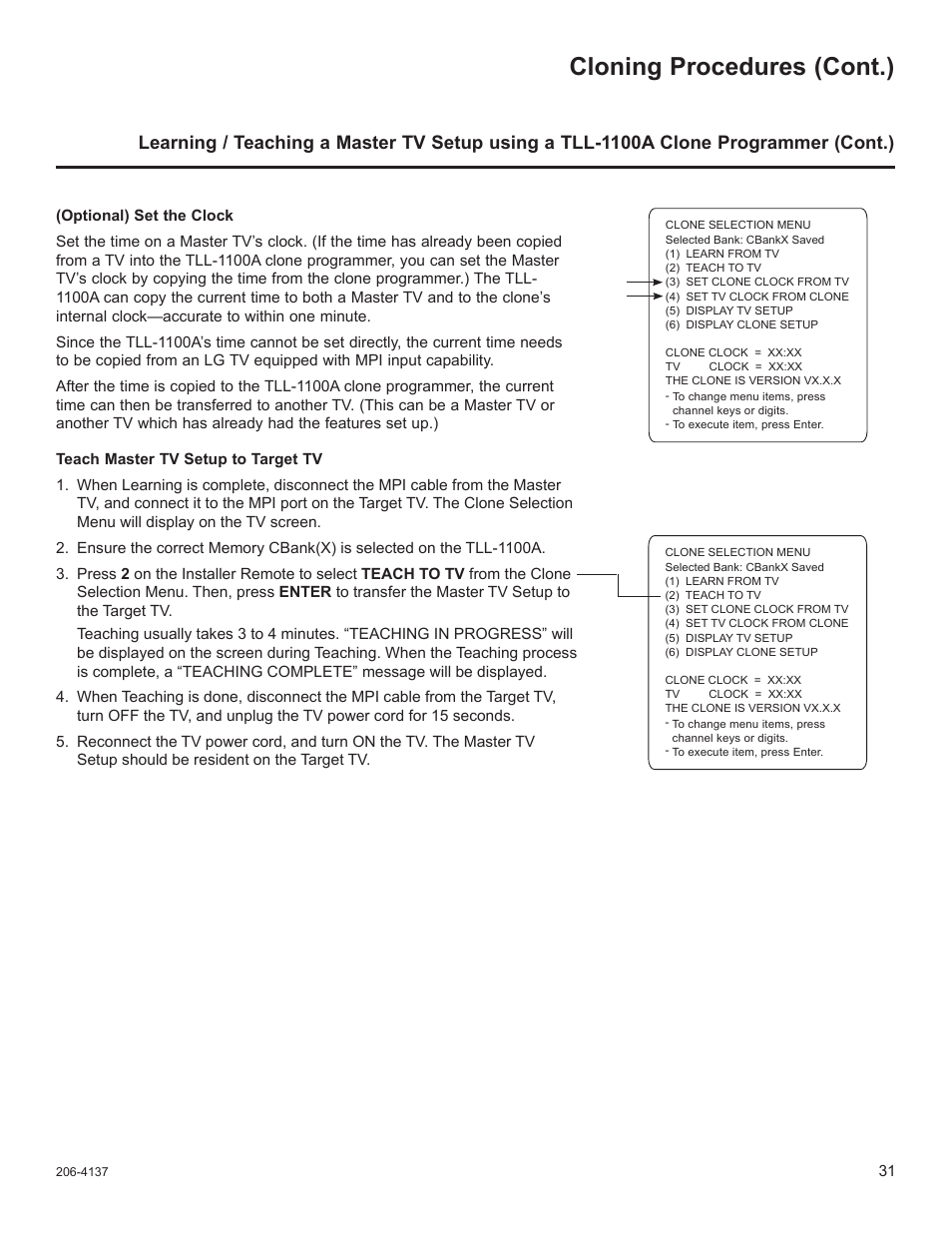 Cloning procedures (cont.) | LG 32LD655H User Manual | Page 150 / 167