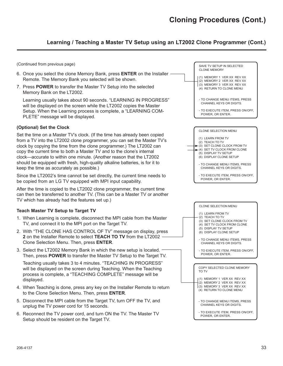 Cloning procedures (cont.) | LG 32LD655H User Manual | Page 152 / 167