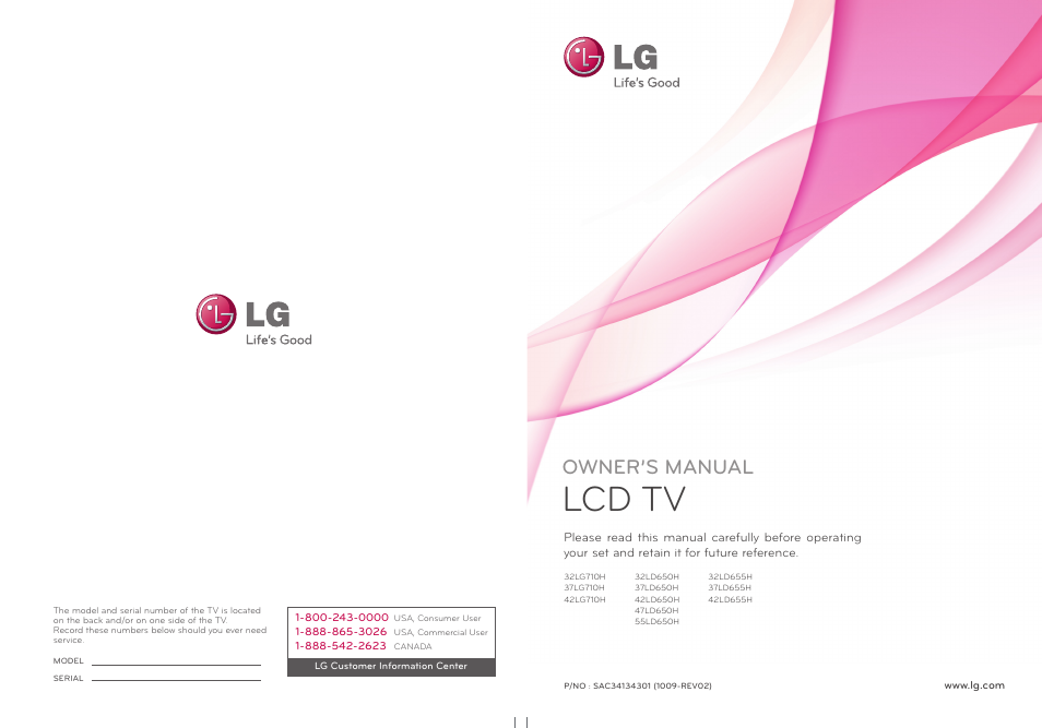 Lcd tv, Owner’s manual | LG 32LD655H User Manual | Page 167 / 167
