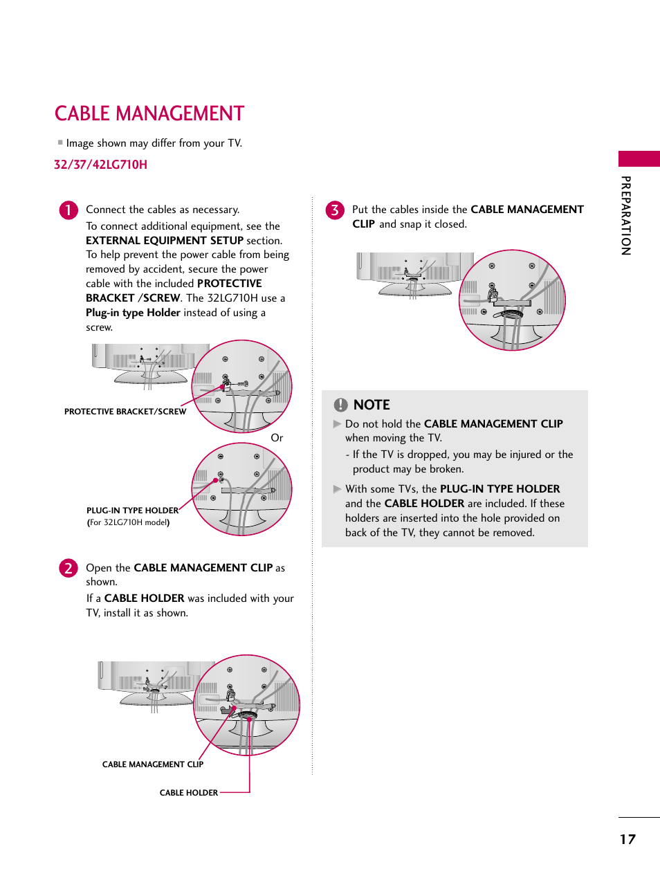 Cable management | LG 32LD655H User Manual | Page 17 / 167