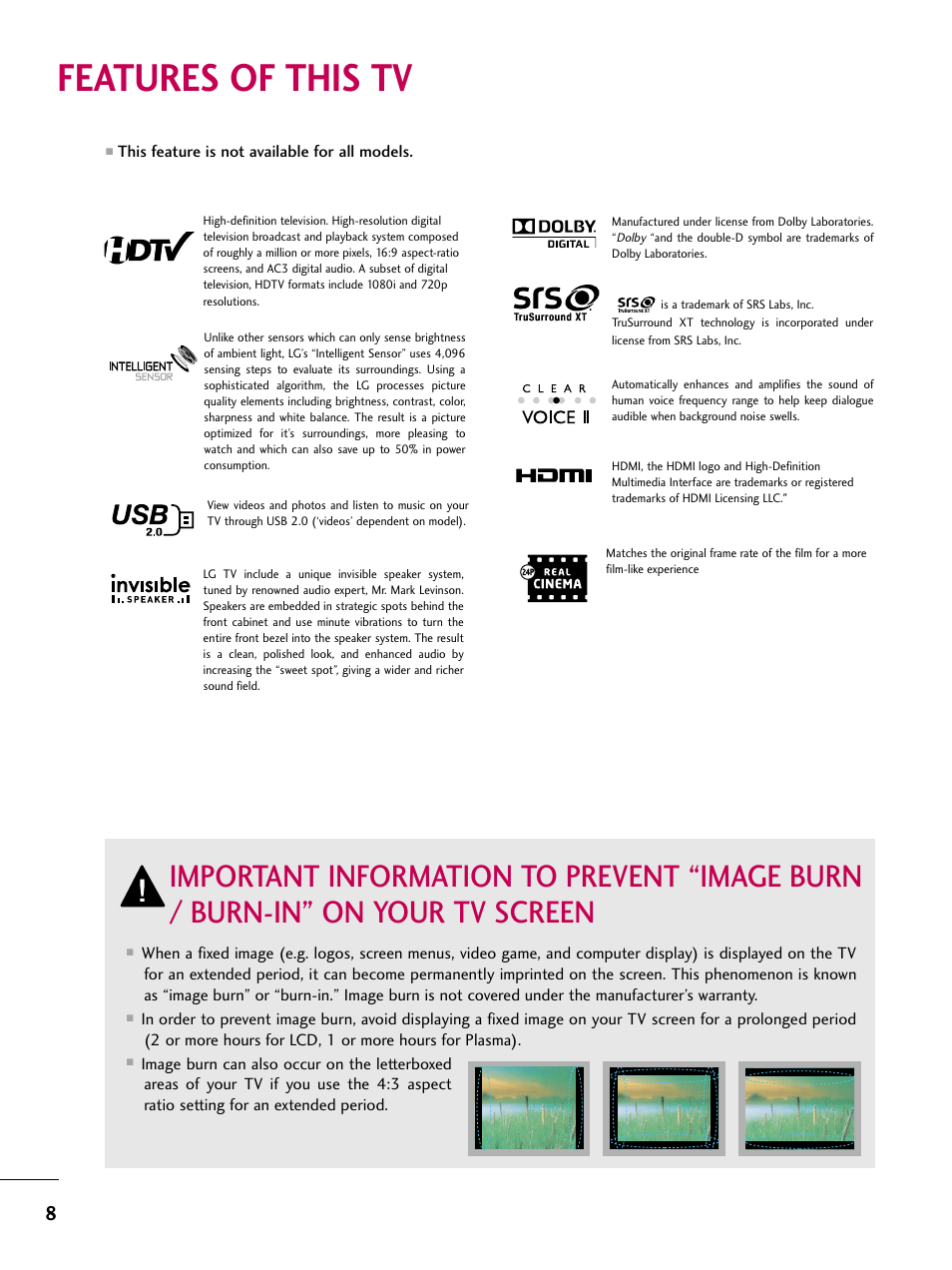 Features of this tv | LG 32LD655H User Manual | Page 8 / 167