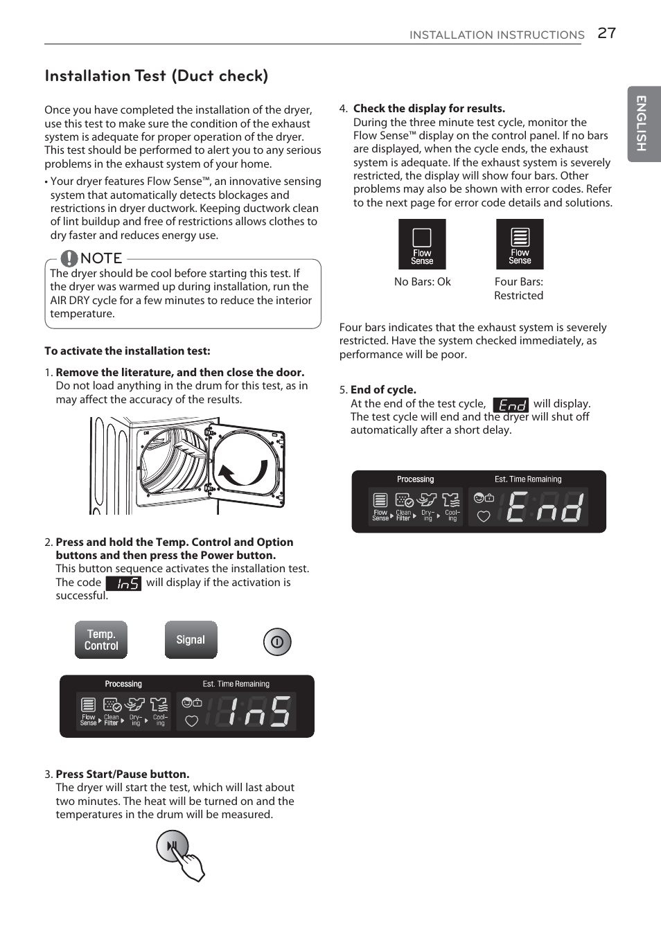 Installation test (duct check) | LG DLGX5681W User Manual | Page 27 / 88