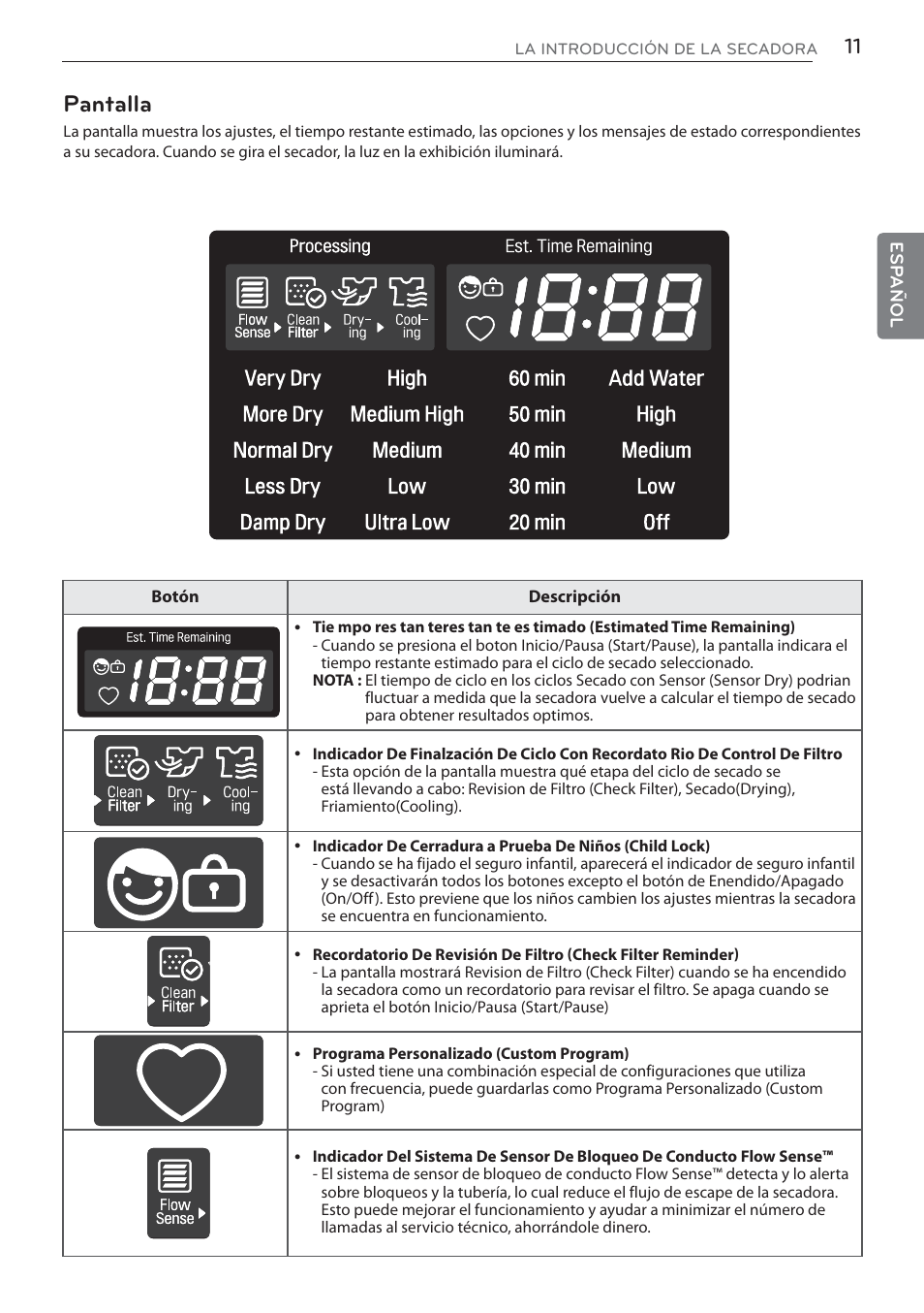 Pantalla | LG DLGX5681W User Manual | Page 53 / 88