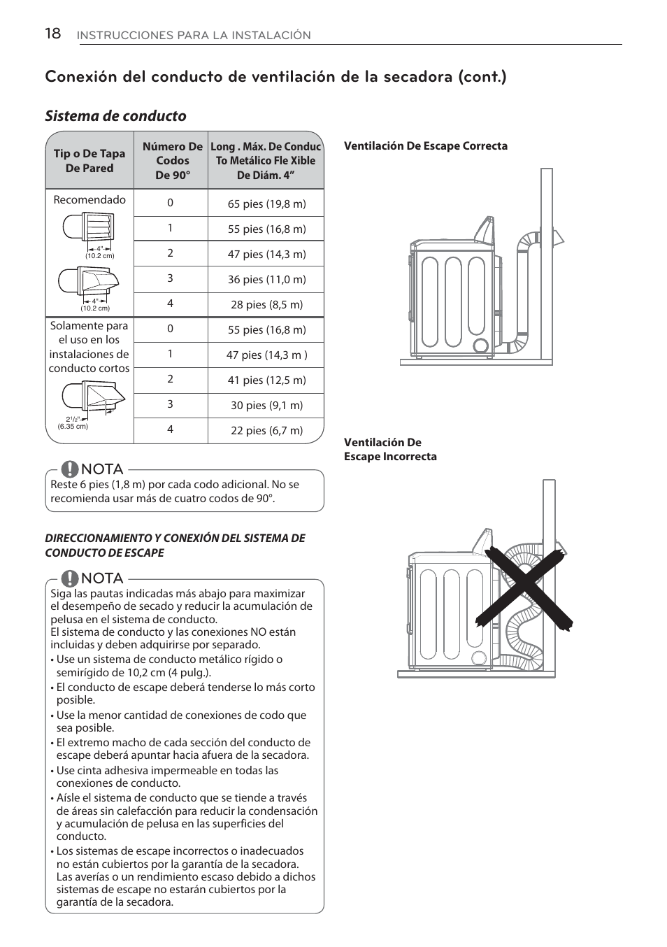 Nota, Sistema de conducto | LG DLGX5681W User Manual | Page 60 / 88