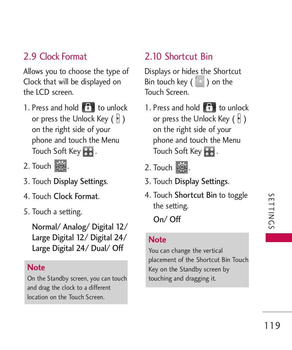 9 clock format, 10 shortcut bin | LG LG8575 User Manual | Page 121 / 382