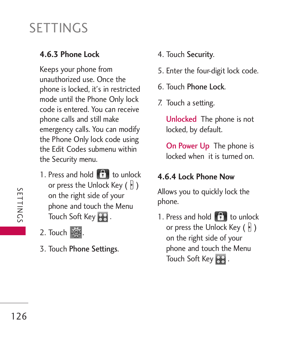 Settings | LG LG8575 User Manual | Page 128 / 382