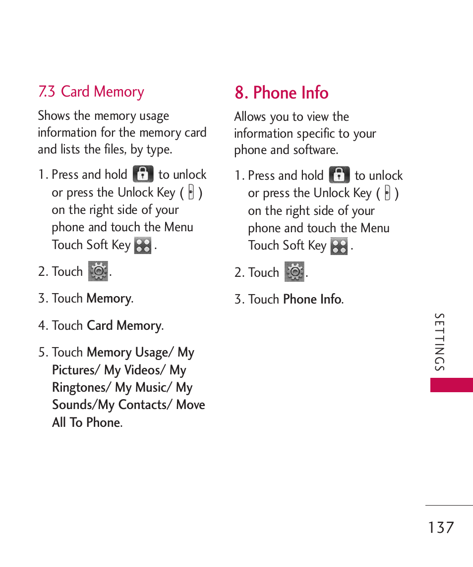 Phone info | LG LG8575 User Manual | Page 139 / 382