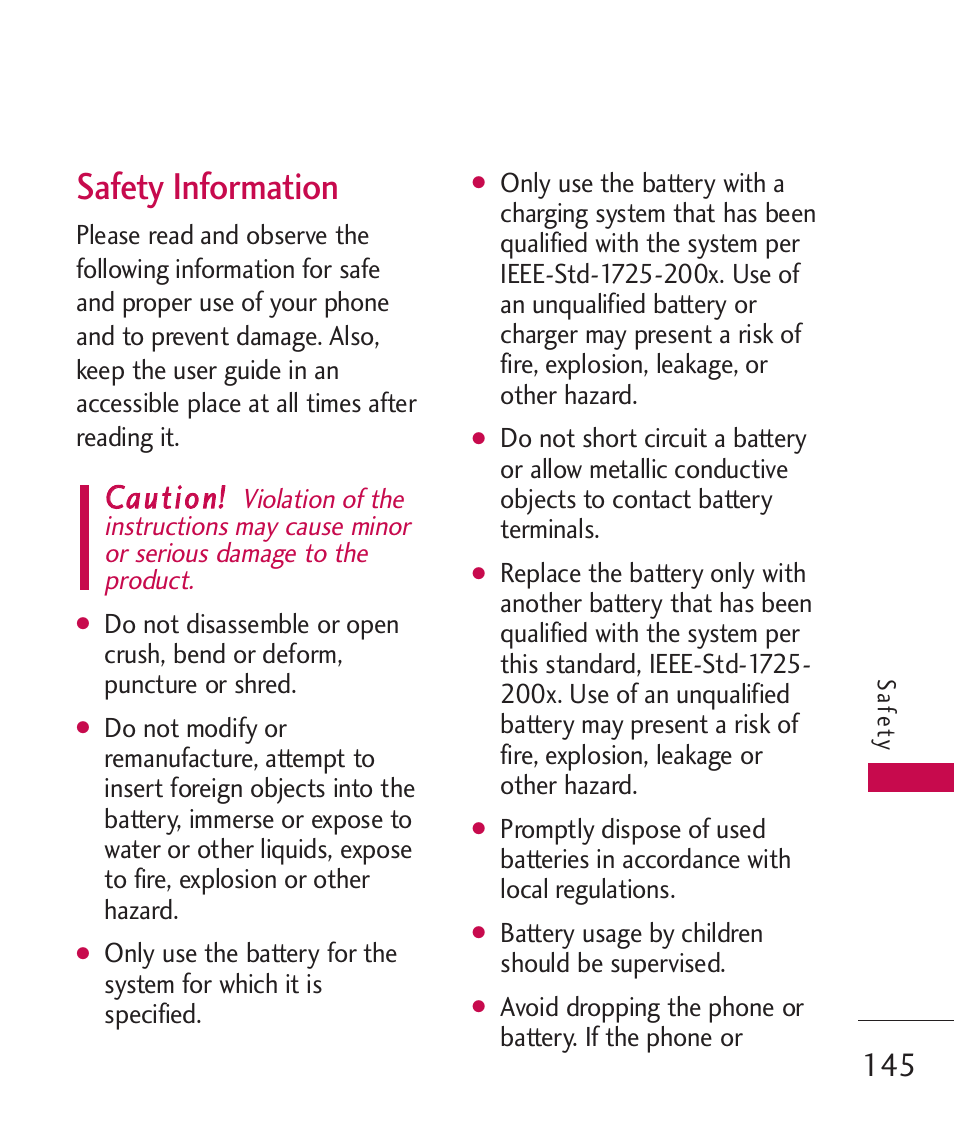 Safety information, Ccaauuttiioonn | LG LG8575 User Manual | Page 147 / 382