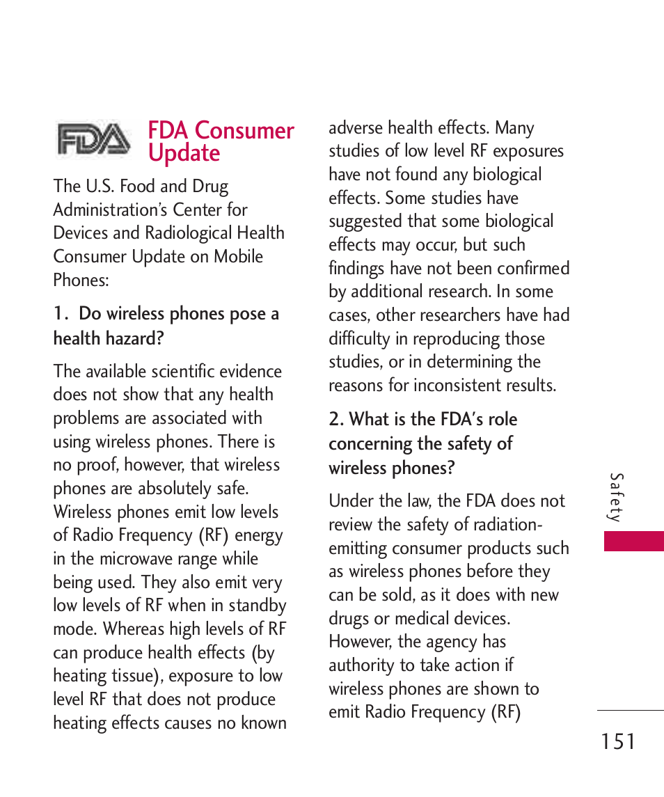 Fda consumer update | LG LG8575 User Manual | Page 153 / 382