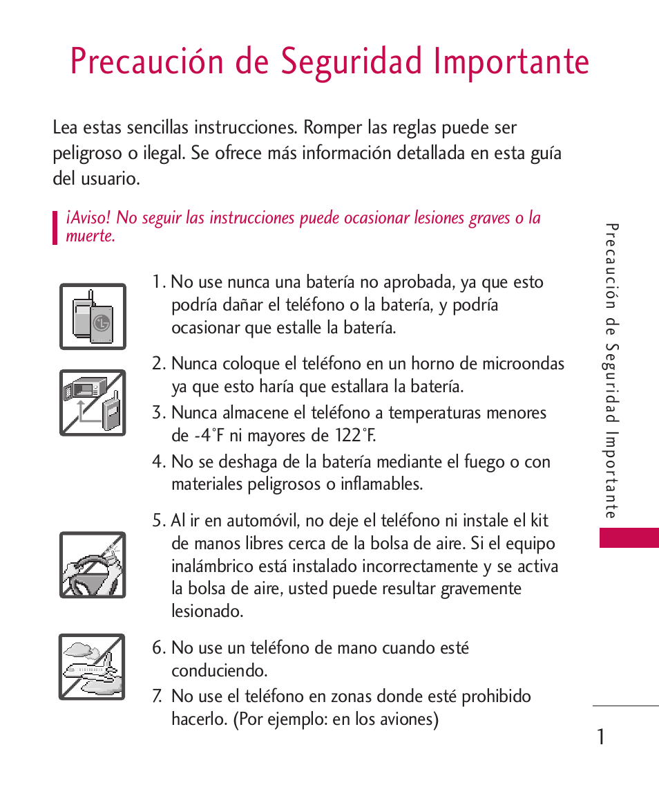 Precaución de seguridad importante | LG LG8575 User Manual | Page 184 / 382