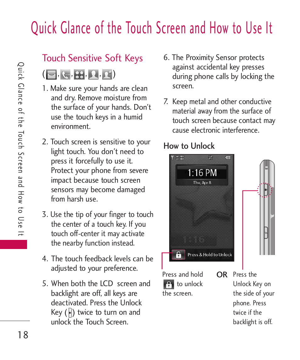 Quick glance of the touch screen and how to use it, Touch sensitive soft keys | LG LG8575 User Manual | Page 20 / 382