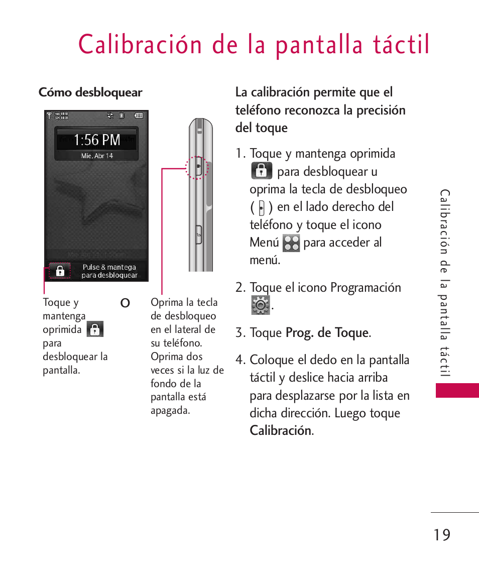 Calibración de la pantalla táctil | LG LG8575 User Manual | Page 202 / 382