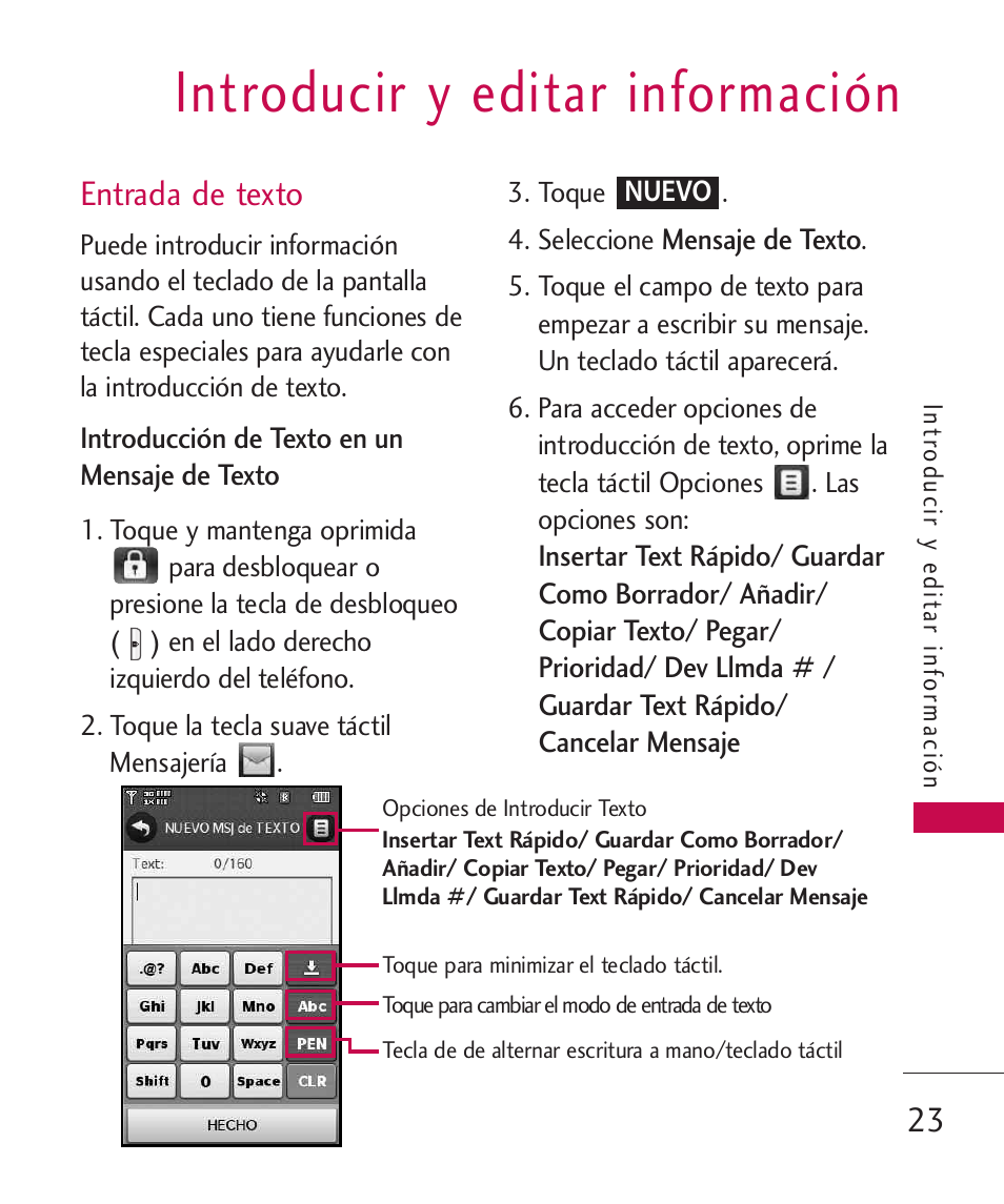 Introducir y editar información, Entrada de texto | LG LG8575 User Manual | Page 206 / 382