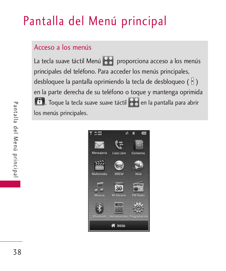Pantalla del menú principal | LG LG8575 User Manual | Page 221 / 382