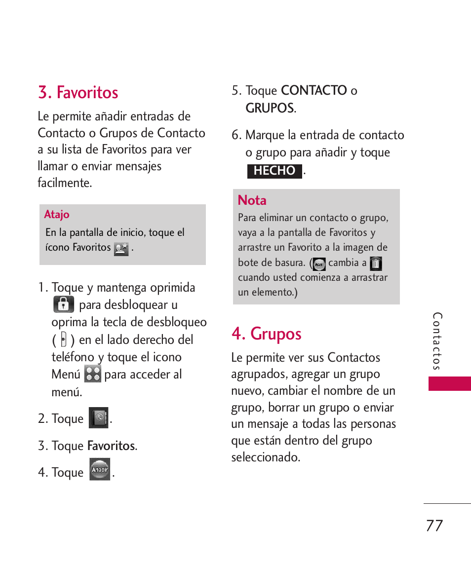 Favoritos, Grupos | LG LG8575 User Manual | Page 260 / 382