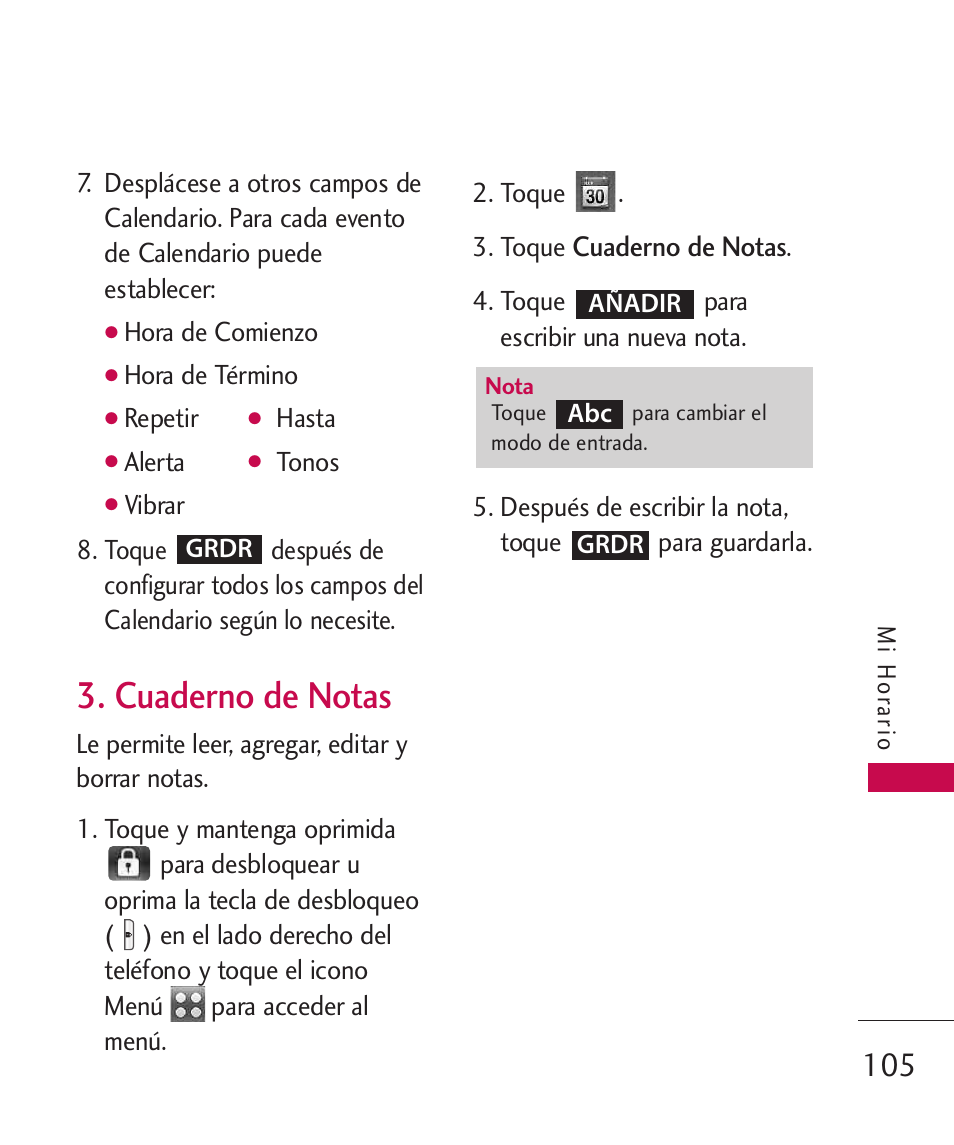Cuaderno de notas | LG LG8575 User Manual | Page 288 / 382