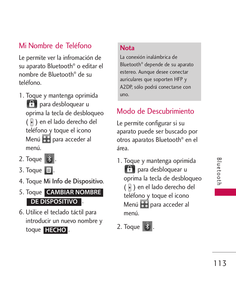 Mi nombre de teléfono, Modo de descubrimiento | LG LG8575 User Manual | Page 296 / 382
