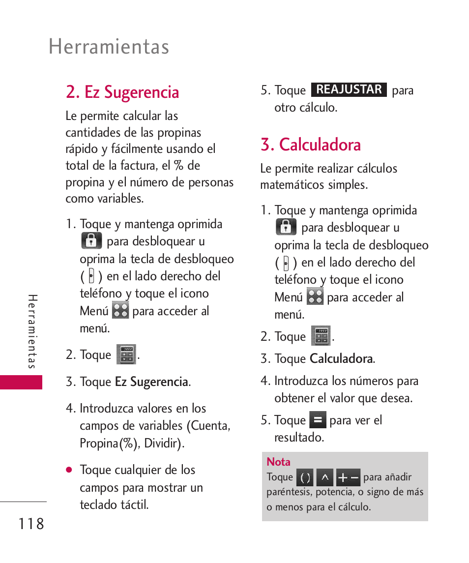 Herramientas, Ez sugerencia, Calculadora | LG LG8575 User Manual | Page 301 / 382