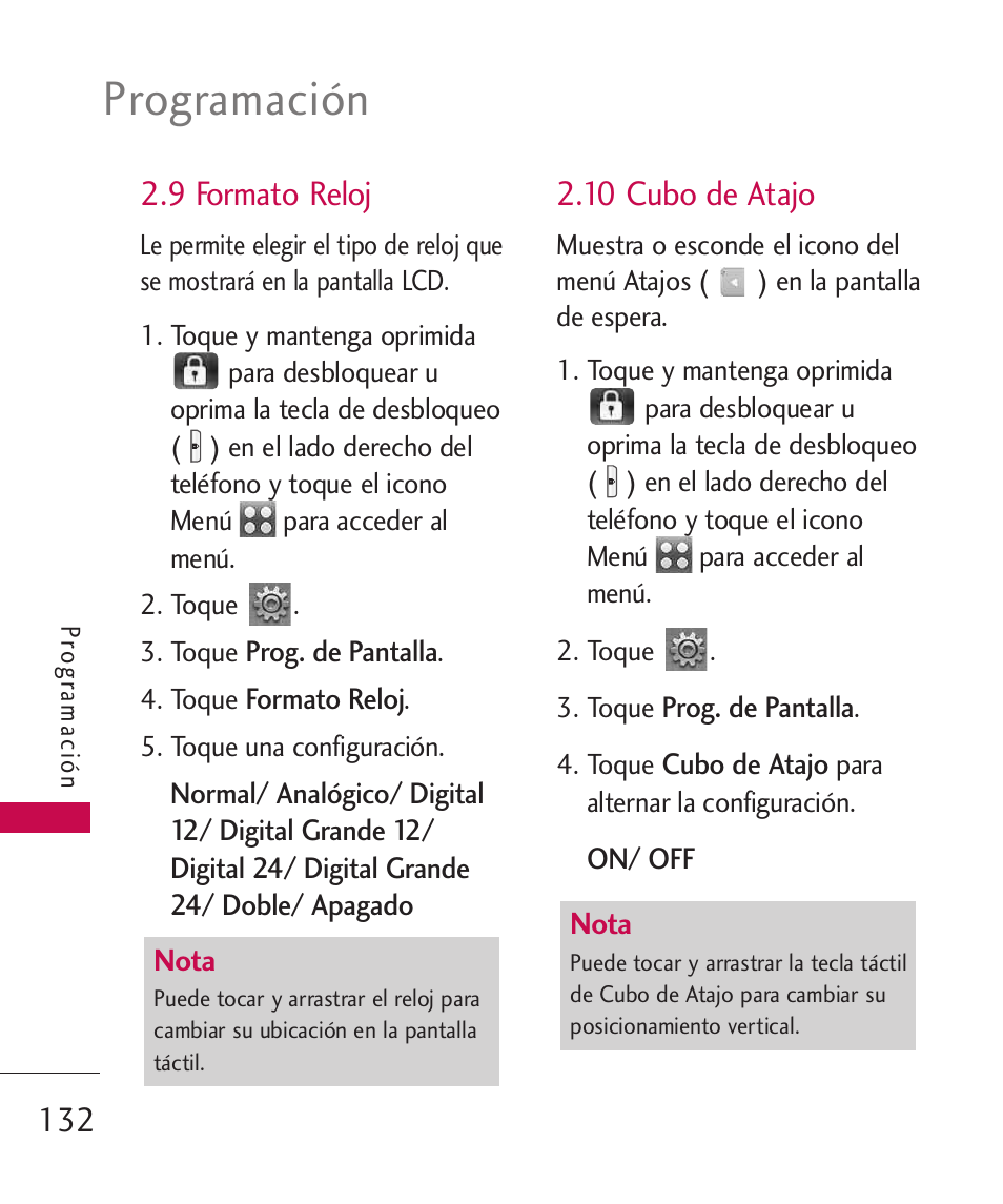 Programación, 9 formato reloj, 10 cubo de atajo | LG LG8575 User Manual | Page 315 / 382