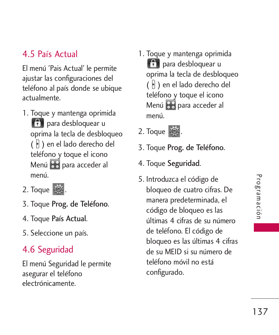 5 país actual, 6 seguridad | LG LG8575 User Manual | Page 320 / 382