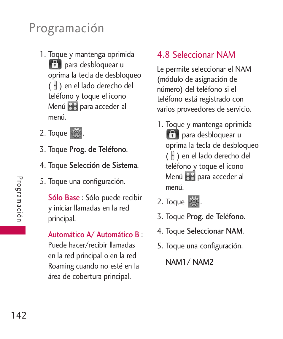 Programación, 8 seleccionar nam | LG LG8575 User Manual | Page 325 / 382