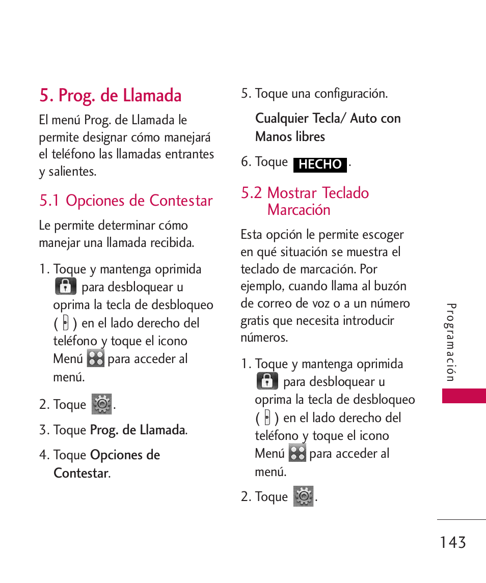 Prog. de llamada, 1 opciones de contestar, 2 mostrar teclado marcación | LG LG8575 User Manual | Page 326 / 382