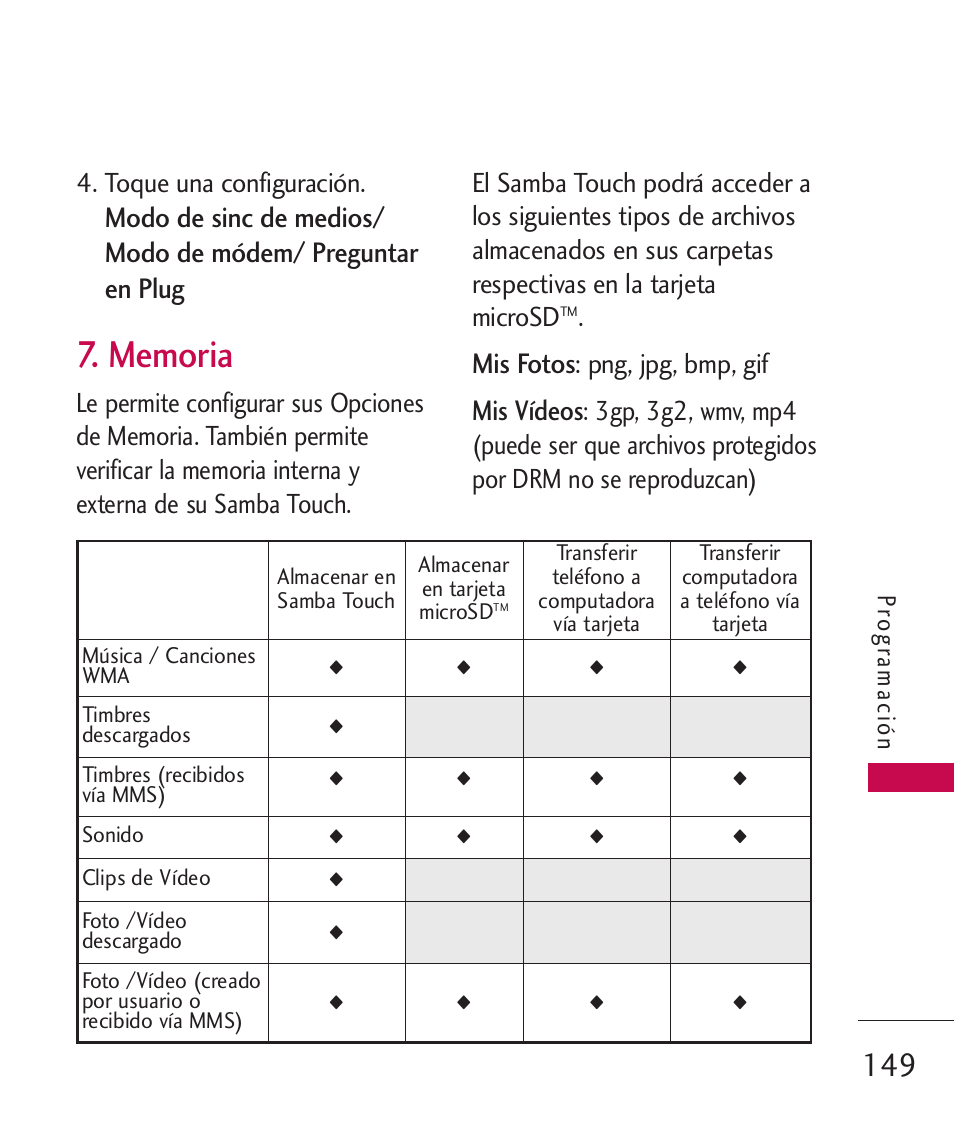Mis fotos, Mis vídeos, Toque una configuración | Png, jpg, bmp, gif, Pr ogr a mación | LG LG8575 User Manual | Page 332 / 382