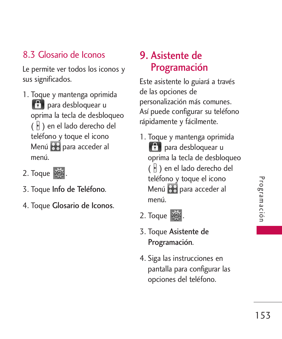 Asistente de programación, 3 glosario de iconos | LG LG8575 User Manual | Page 336 / 382