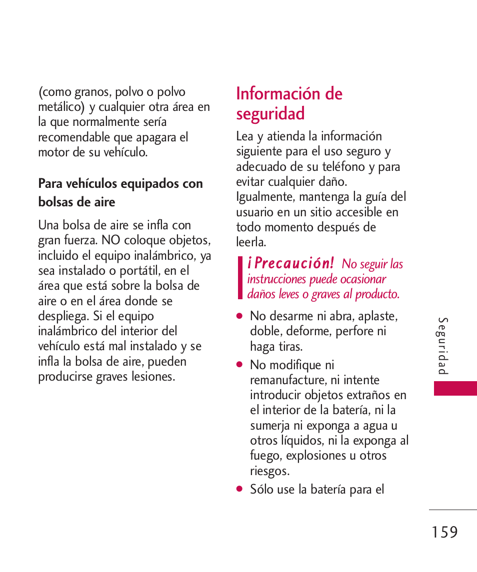 Información de seguridad, Pprreeccaauucciióónn | LG LG8575 User Manual | Page 342 / 382